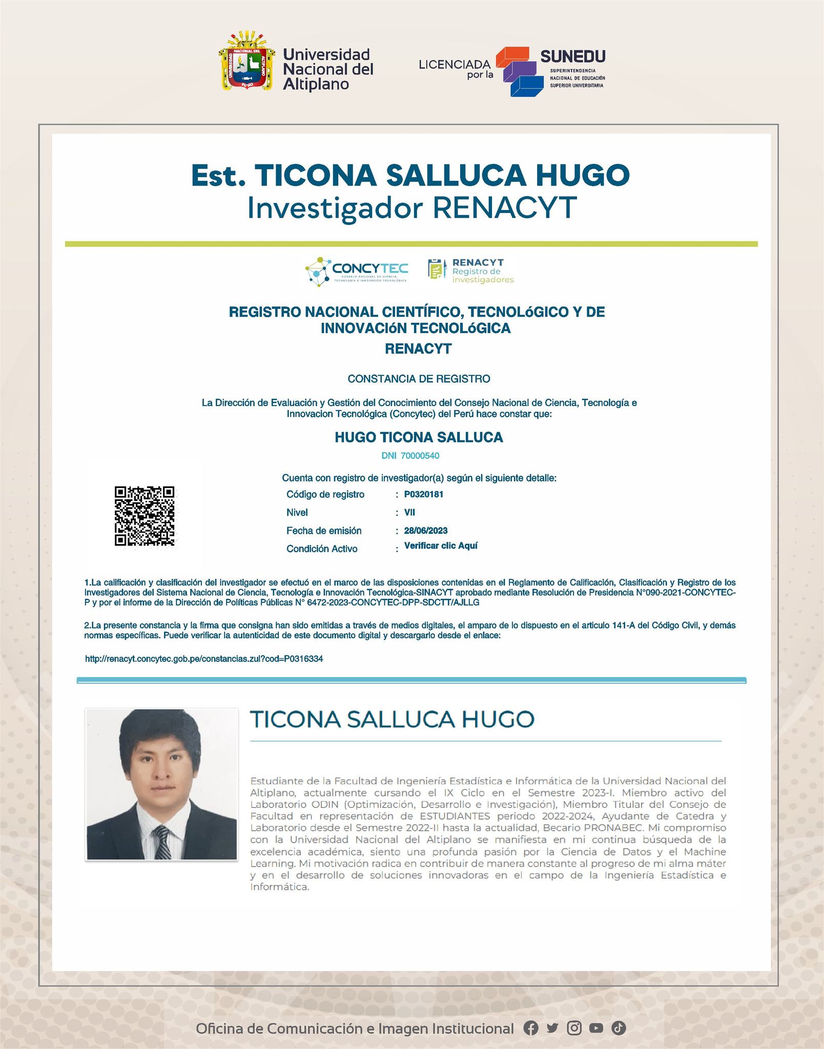 Foto de Est. TICONA SALLUCA HUGO