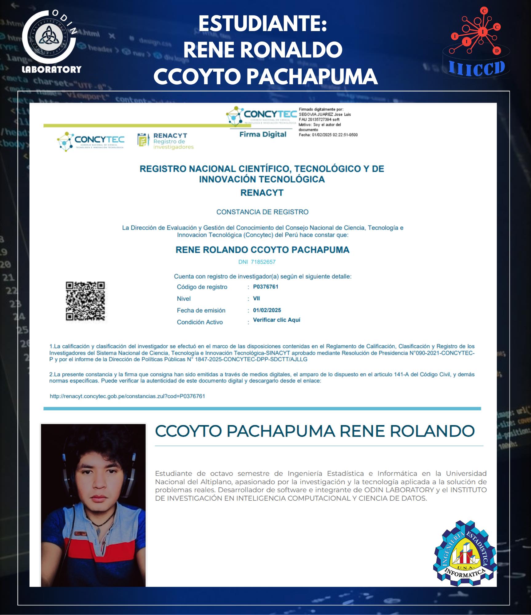 Foto de Est. CCOYTO PACHAPUMA RENE ROLANDO